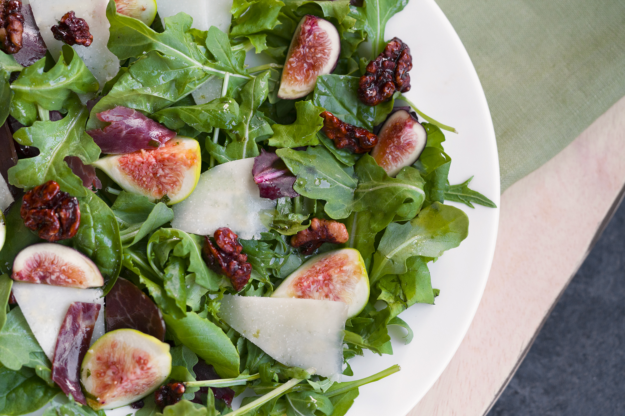 Fig, Manchego and Jamón Ibérico Salad Overhead Photo