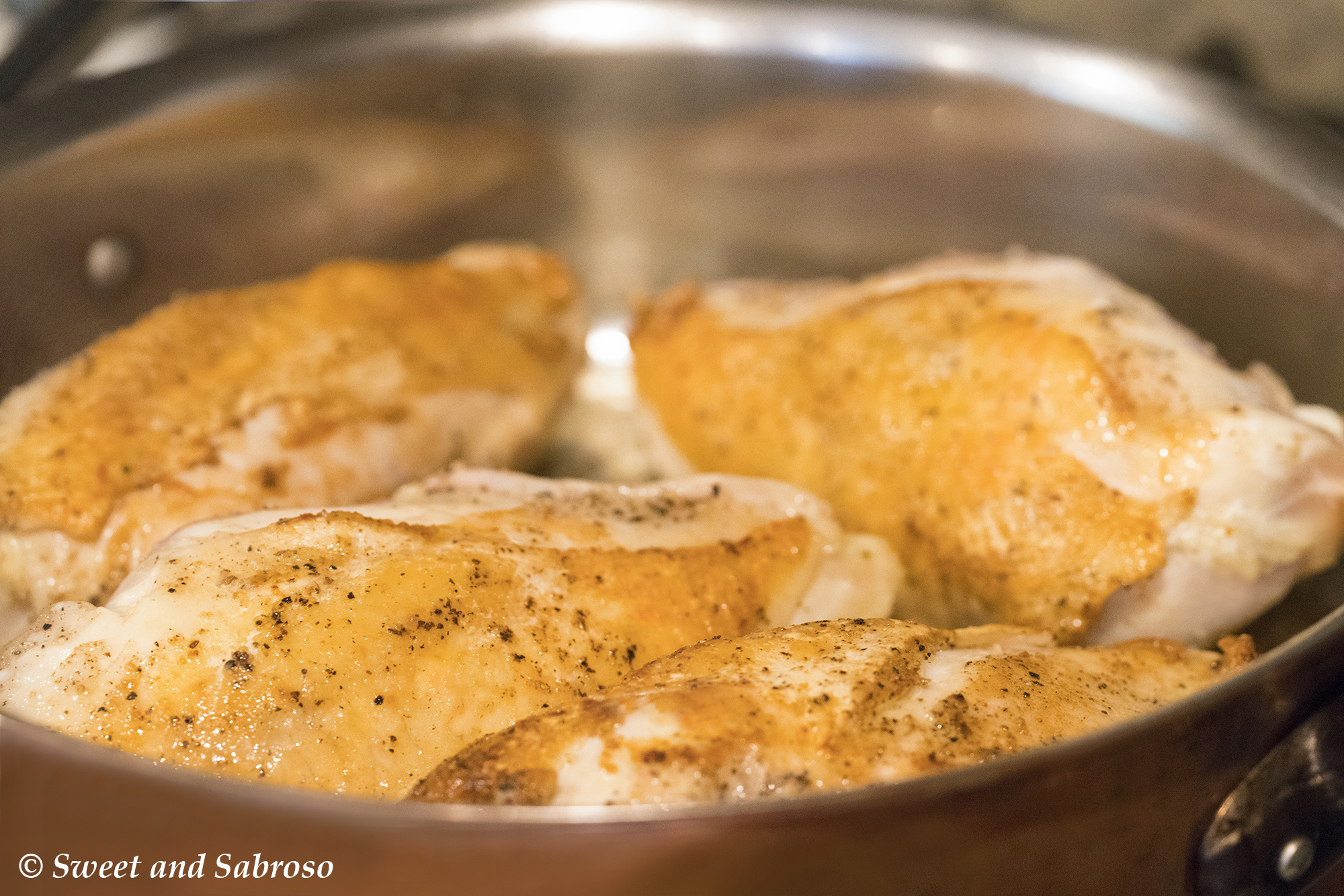 Golden Brown Pan Roasted Chicken Breasts Finishing in Oven
