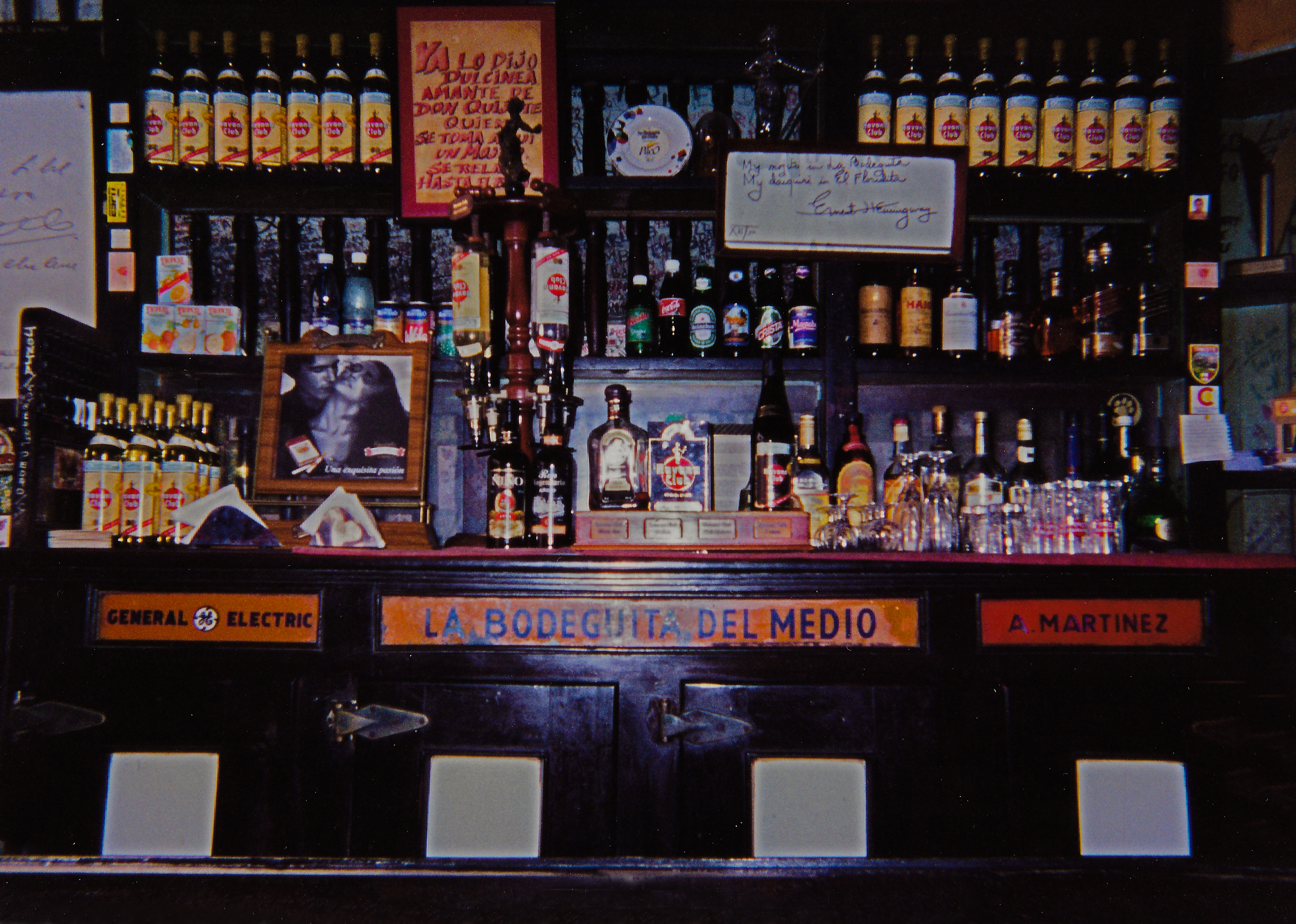 La Bodeguita del Medio - Havana, Cuba 2001 - with Ernest Hemingway Autographed Inscription Displayed on a White Plaque Above the Bar